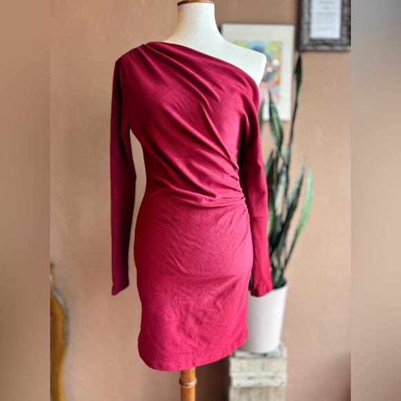 Burgundy Wine Off the Shoulder Long Sleeve Faux Suede Mini NWT - Picture 7 of 11